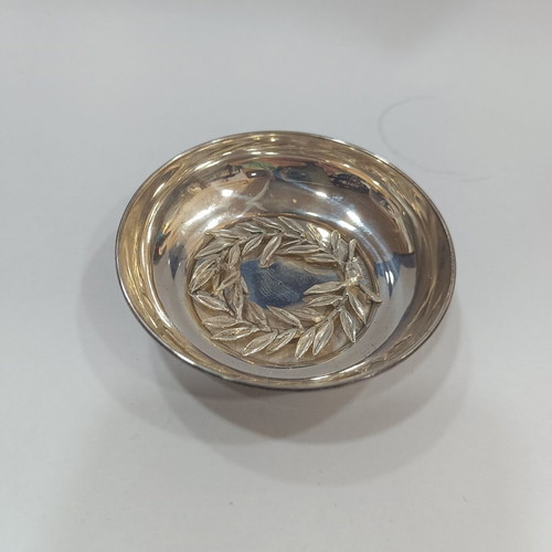 Handmade Vintage 925 Silver Dish with Embossed Olive Wreath