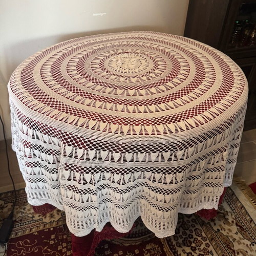 Handmade round tablecloth like new white color