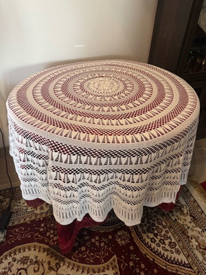 Handmade round tablecloth like new white color