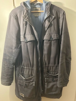 Vans men's parka jacket used, khaki with denim lining, size S/M