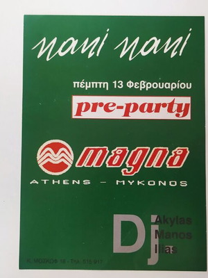 Flyer Club Nani Nani μεταχειρισμένο, Pre-party Magna 13/02/1997