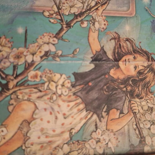 Wooden box with removable dividers and fairy child decoupage like new
