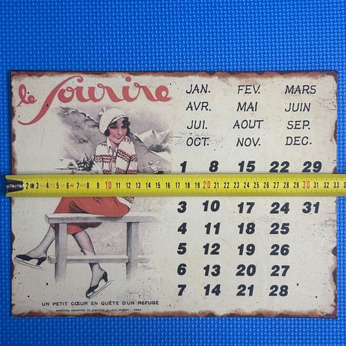 Vintage French Wall Calendar Metal Tin Sign like new