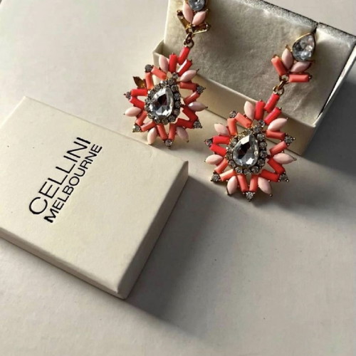 Cellini Melbourne women's earrings used, set with pink and blue-green stones