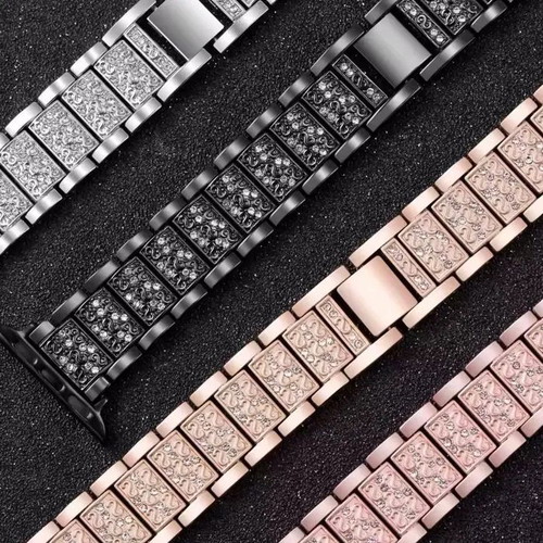 Metal Watch Bands with Crystals for Apple Watch Ultra/SE/11/10/9/8/7/6/5