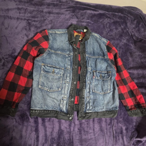 Levi's Premium Big E Type 2 Hybrid Trucker Jean Jacket Woodsman Denim size L