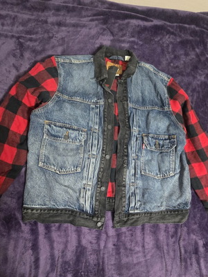Levi's Premium Big E Type 2 Hybrid Trucker Jean Jacket Woodsman Denim size L