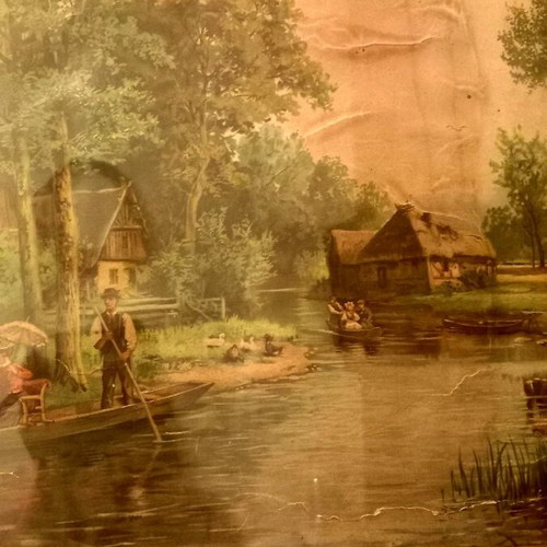 Painting used 1909 with glass and golden carved frame