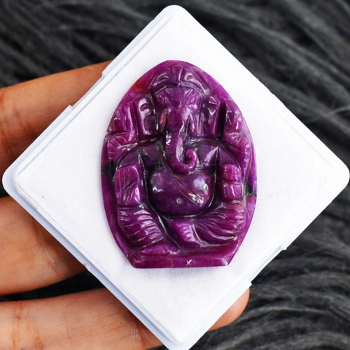 Ruby carved statue of god Ganesha 64 ct natural