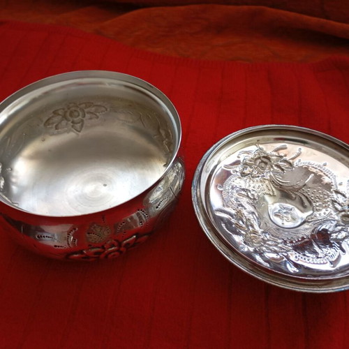 Vintage Silver-Plated Jewelry Box used with embossed floral motif