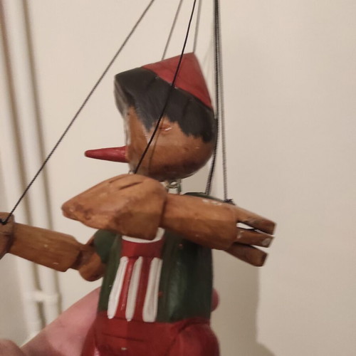Pinocchio wooden handmade marionette 1970s like new, 30cm height