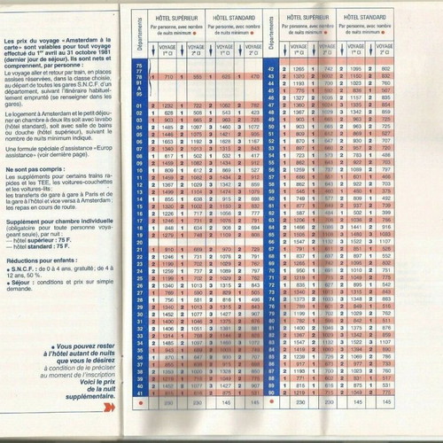 SNCF French Railways Train and Hotel Time Table Brochure like new