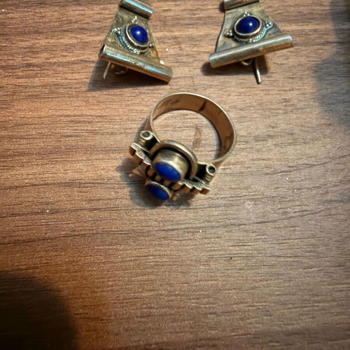 Silver set 925 ring and earrings with lapis lazuli new