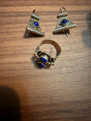 Silver set 925 ring and earrings with lapis lazuli new