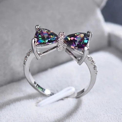 Colorful women's ring with cubic zirconia and topaz, new