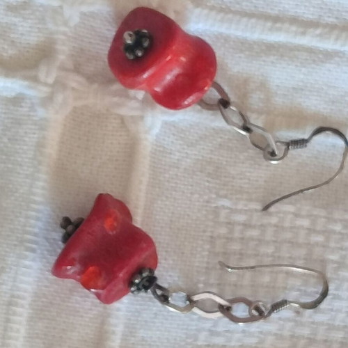 Handmade 925 Silver Earrings with Natural Red Coral