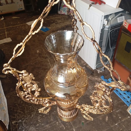 Vintage hanging ceiling light bronze style with embossed details