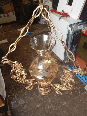 Vintage hanging ceiling light bronze style with embossed details