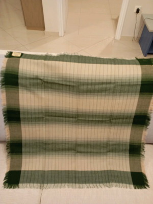 Square scarf convertible to shawl like new, beige and green