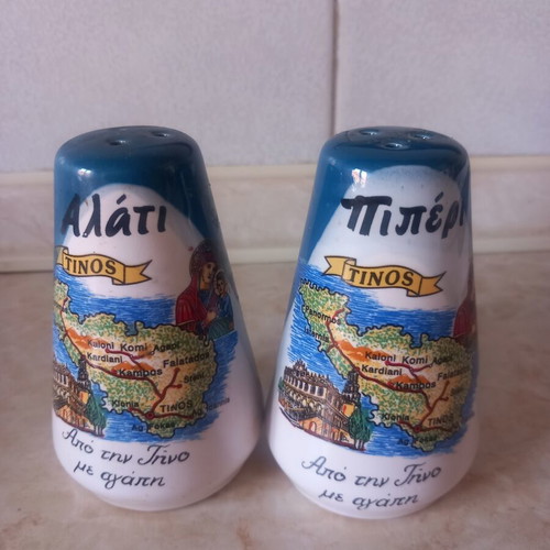 Salt and pepper shakers used, souvenir from Tinos