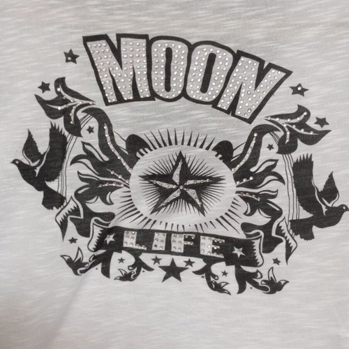 Blanco T-shirt with rhinestones, Moon Life design