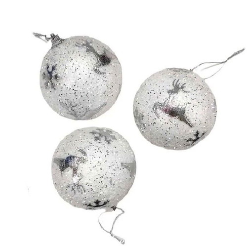 White Christmas balls 8 cm set of 3 with silver designs