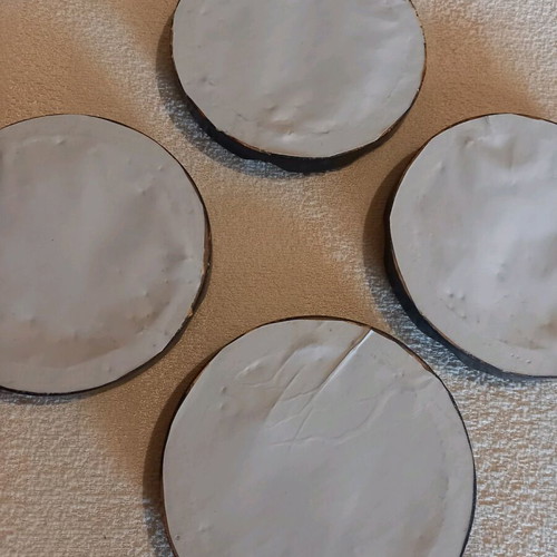 Set of 4 vintage decorative ashtrays with handmade embroidery