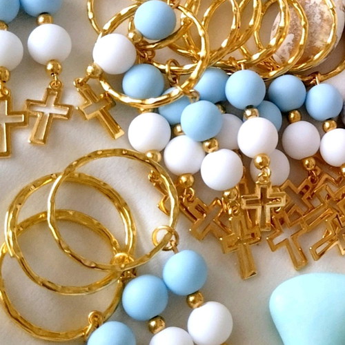 Handmade baptism keychains with hanging cross made to order