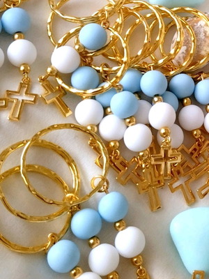 Handmade baptism keychains with hanging cross made to order