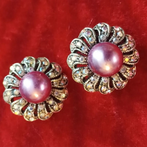 Earrings faux with colorful zircon and faux pearl 90s, like new