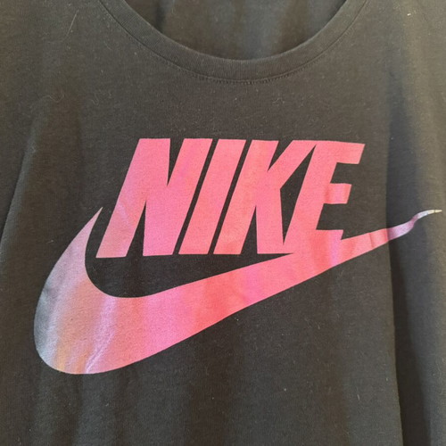 Nike women's black T-shirt with large pink logo, like new, size S