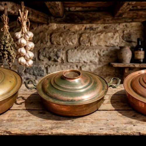 Vintage copper cookware set like new, 3 pieces