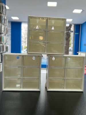 Containers new, set of 3 with 6 drawers each, plastic