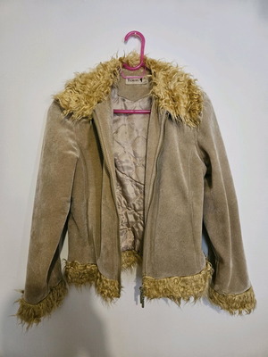 Jacket suede type with faux fur used, beige, size S