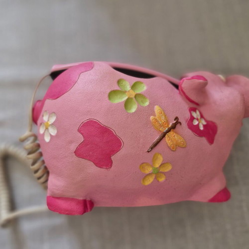 Vintage analog home phone pig-shaped used, pink