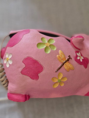 Vintage analog home phone pig-shaped used, pink