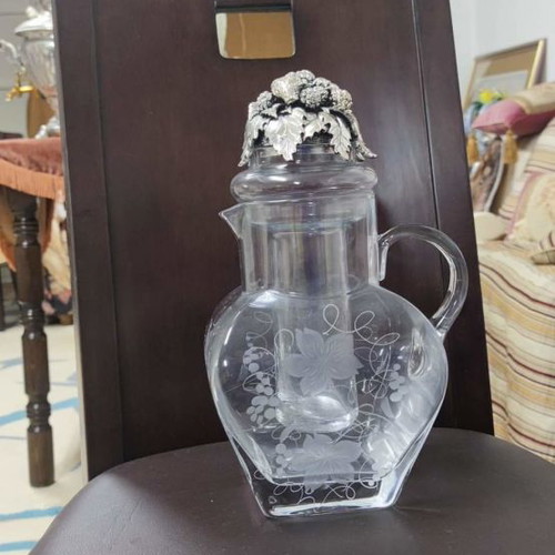 Bohemia crystal pitcher used with silver-plated stopper and ice tube