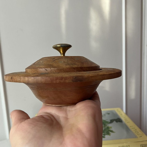 Vintage wooden fondant bowl with brass details, like new