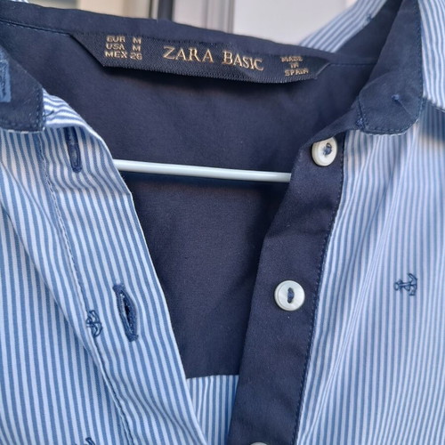 Zara blue striped shirt with micro print anchors, like new, size M