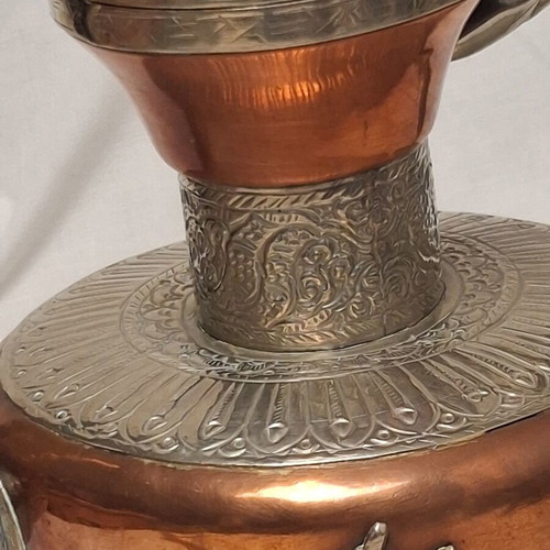Vintage Tibetan Ewer Copper with Silver Dragon Motifs like new