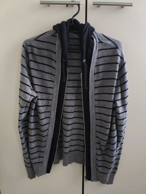 Noize men's jacket with hood size S like new, gray and black stripes