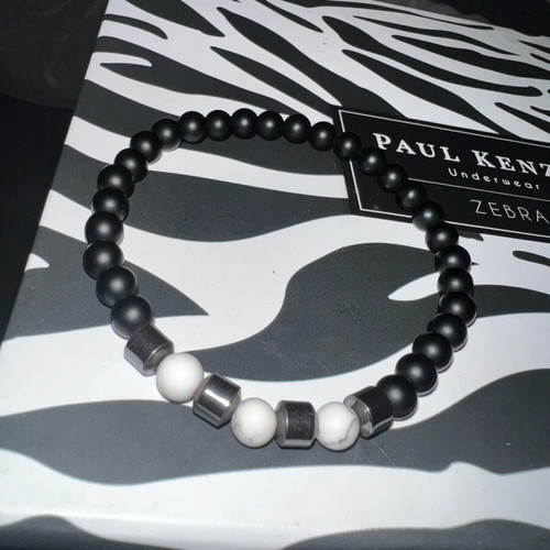 Men's handmade bracelet with lava and white onyx new
