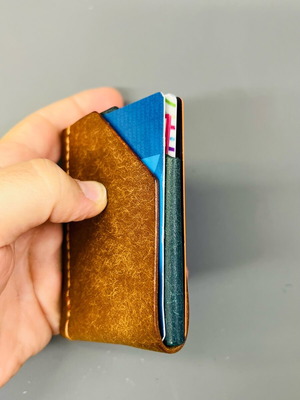 Card wallet new, handmade leather blue and brown