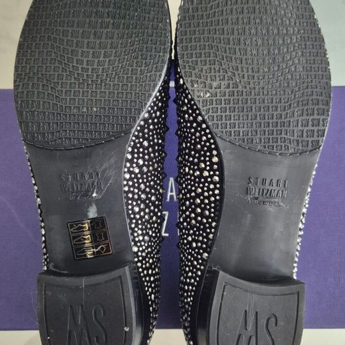 Stuart Weitzman black suede loafers with studs, size 37