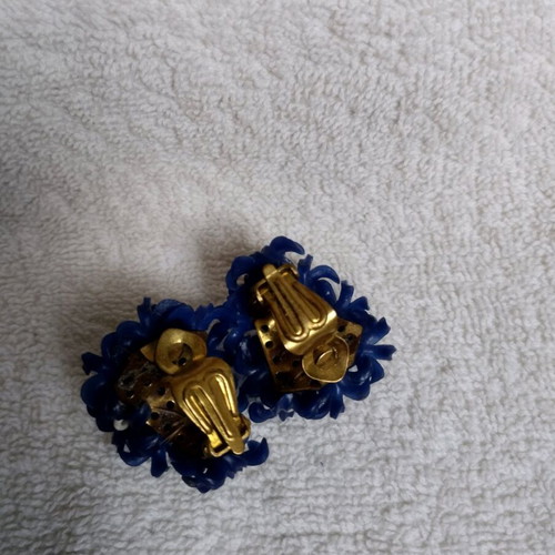 Clip-on earrings new, lightweight, plastic, white and blue
