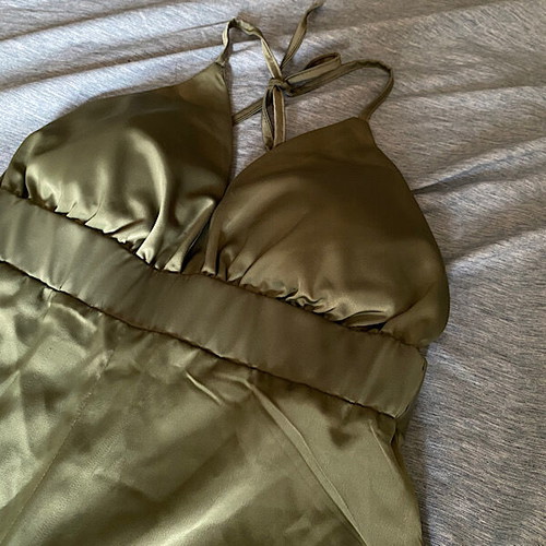 Satin one-piece new, size S, olive color