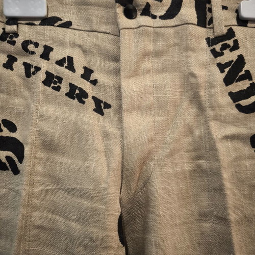 Linen pants with prints and letters new, size L 40 12, black and beige