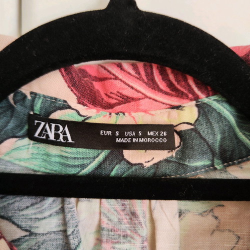 ZARA Tropical Floral Linen-Blend Shirt Dress - Size S - Ροζ/Πολύχρωμο