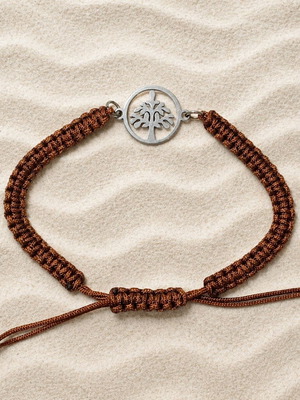 Handmade macrame bracelet with stainless steel tree of life motif