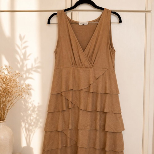 Suede short dress Rinascimento like new, beige and brown, size L